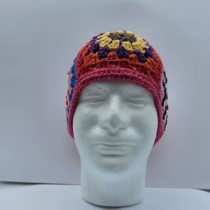 %100 Handmade  Granny Square Crochet 🧶 Colorful of Pink Women's Beanie